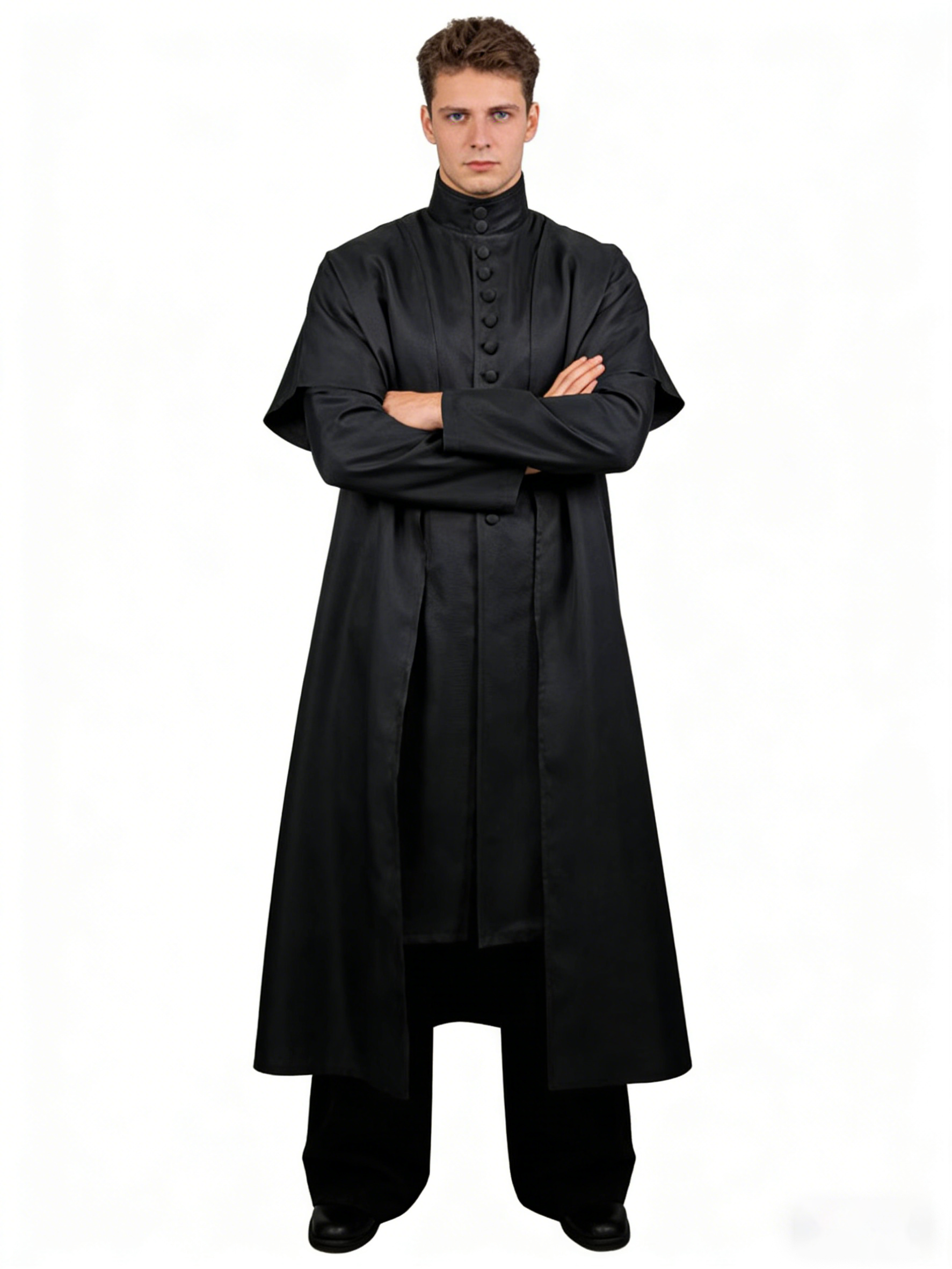 Vintage Trench Coat - Men's Gothic Priest Cassock Robe, Black