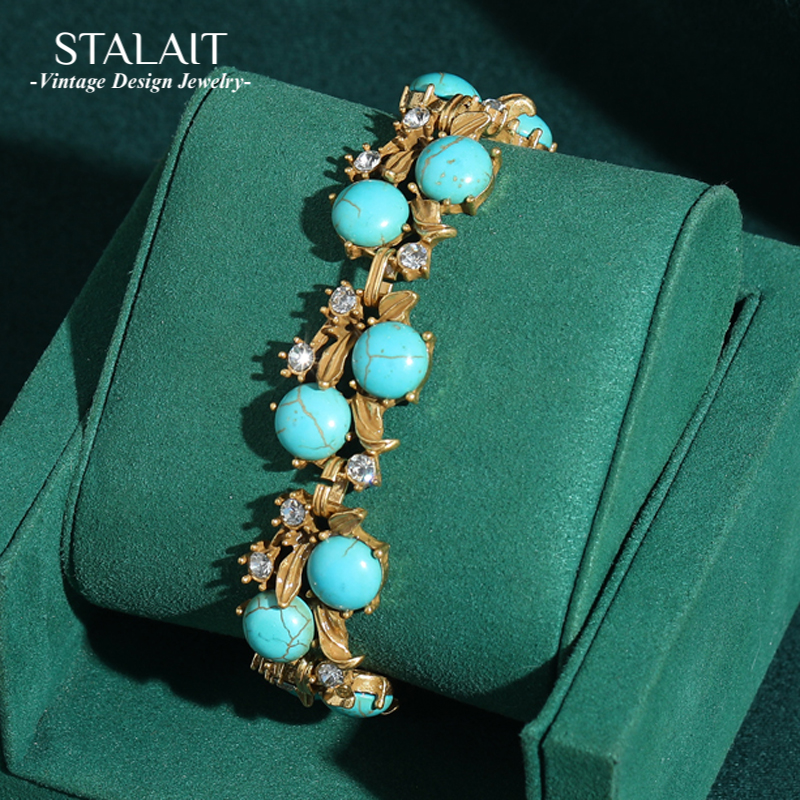 Vintage Fashion Trends 2025 - Vintage Natural Stone Turquoise Bracelet Woman