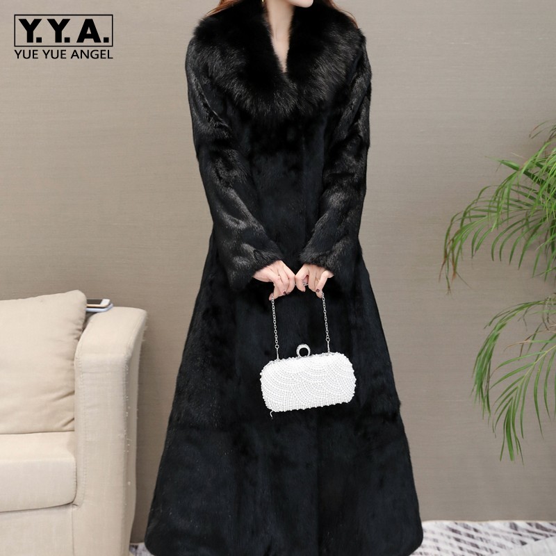 Vintage Trench Coat - Women Real Rabbit Fur Long Coat