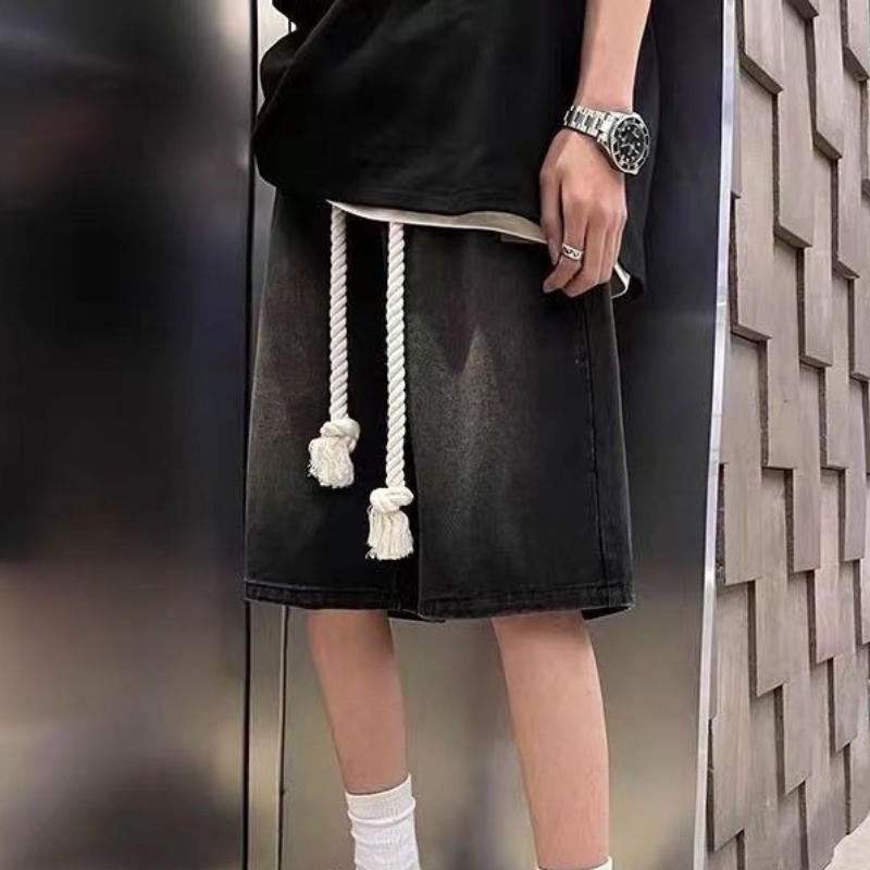 Vintage Fashion Trends 2025 - Baggy Straight Half Men's Short Jeans
