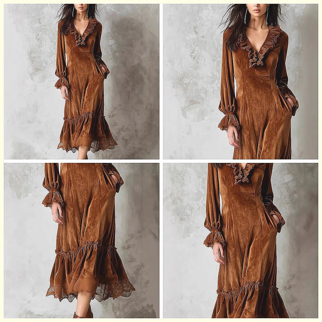 Vintage Velvet Maxi Dress V-Ne - Vintage Y2K 리뷰 및 가격