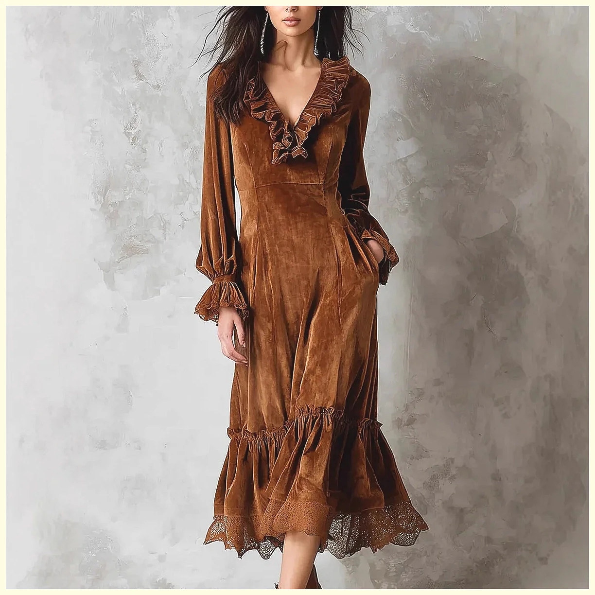 Vintage Velvet Maxi Dress V-Ne - Vintage Y2K 리뷰 및 가격