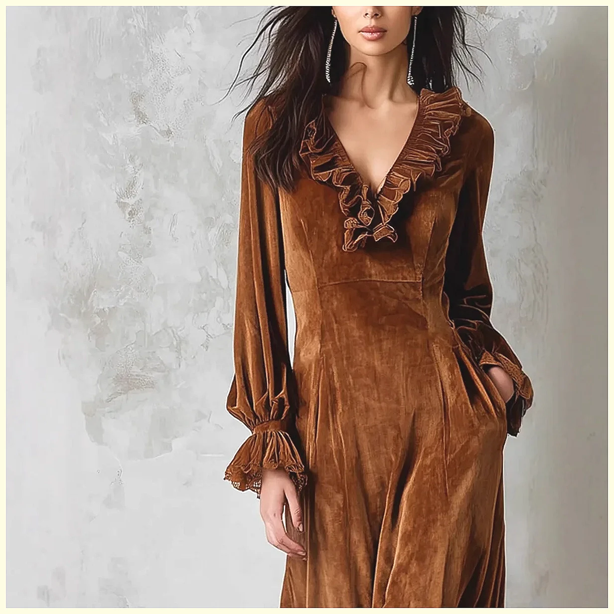 Vintage Velvet Maxi Dress V-Ne - Vintage Y2K 리뷰 및 가격