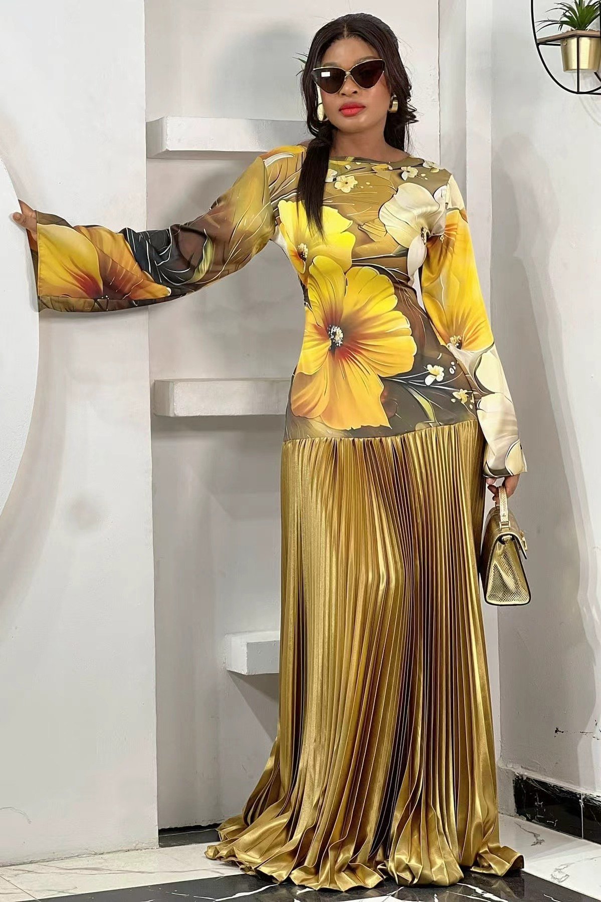 Vintage Print Ruched Maxi Dres - Vintage Y2K 리뷰 및 가격