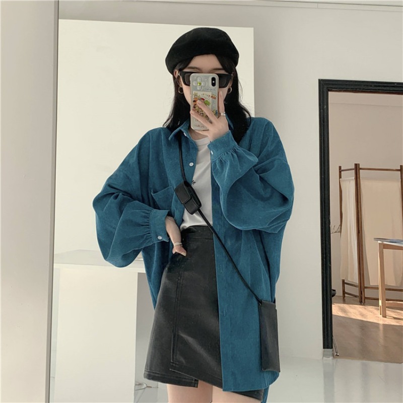 Loose Long Sleeve Shirt Jacket - Vintage Fashion Hong Kong 리뷰 및 가격