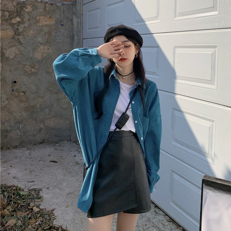 Loose Long Sleeve Shirt Jacket - Vintage Fashion Hong Kong 리뷰 및 가격