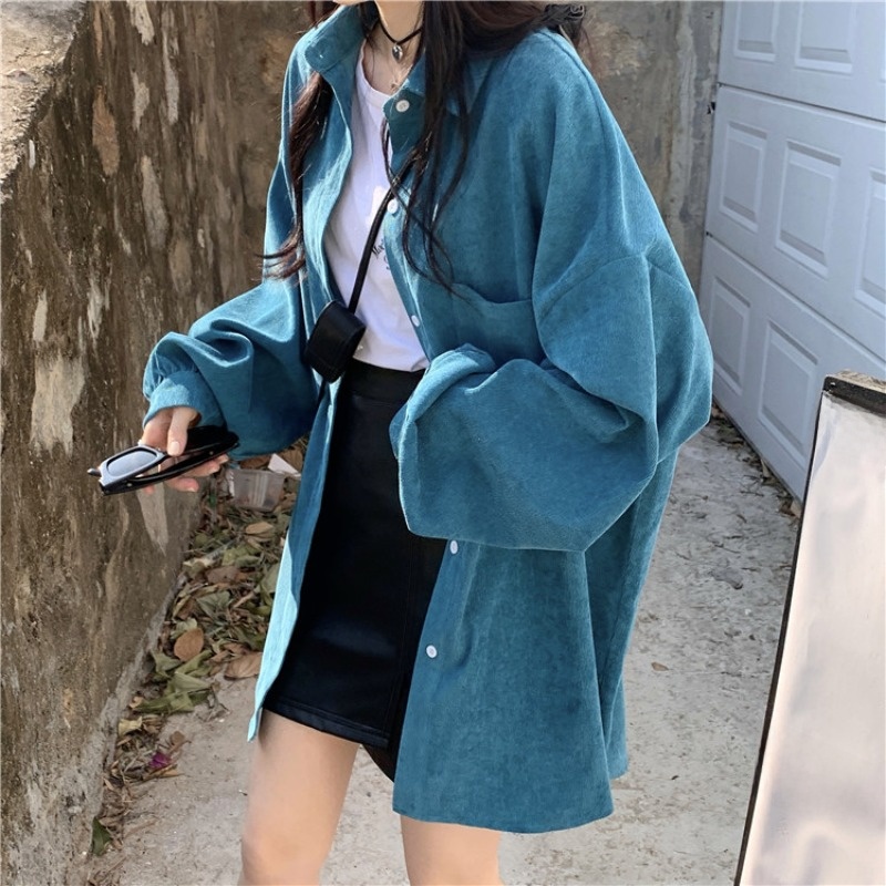 Loose Long Sleeve Shirt Jacket - Vintage Fashion Hong Kong 리뷰 및 가격