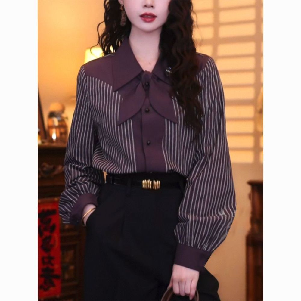 Casual Stripe Long Sleeve Wome - Vintage Fashion Hong Kong 리뷰 및 가격