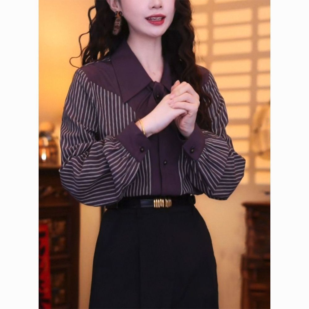Casual Stripe Long Sleeve Wome - Vintage Fashion Hong Kong 리뷰 및 가격