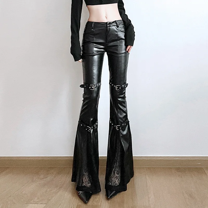 Women's PU Leather Flare Pants - Vintage Y2K 리뷰 및 가격
