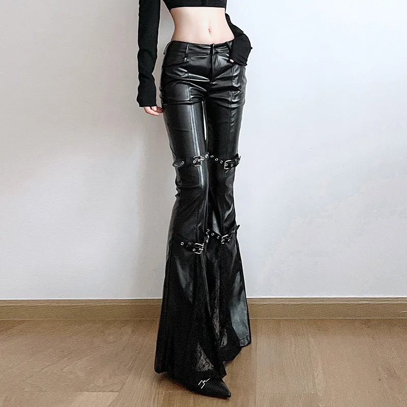 Women's PU Leather Flare Pants - Vintage Y2K 리뷰 및 가격