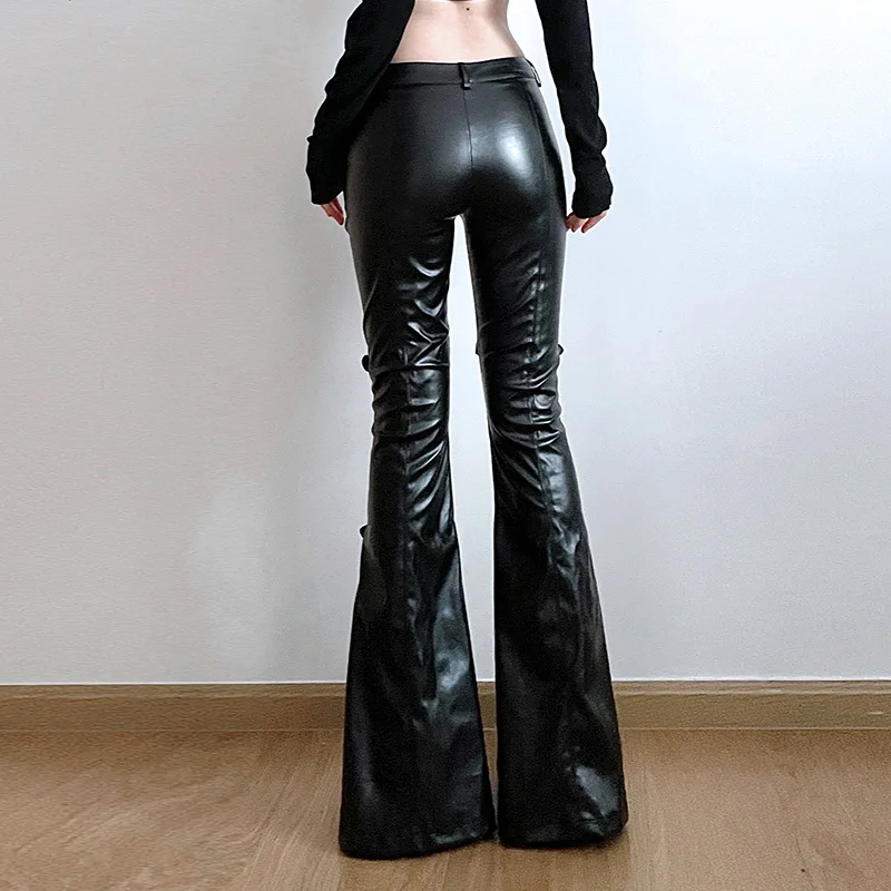 Women's PU Leather Flare Pants - Vintage Y2K 리뷰 및 가격