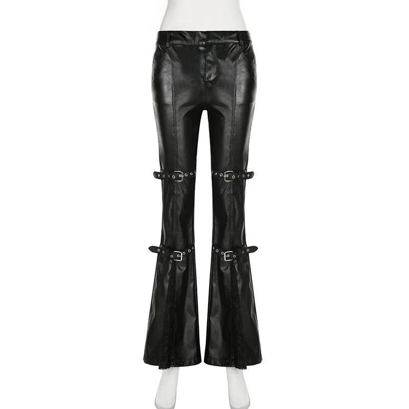 Women's PU Leather Flare Pants - Vintage Y2K 리뷰 및 가격